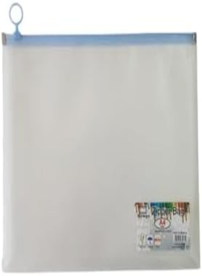 BENGE Document Holder A4 Clear With Plastic Zipper - Light Blue